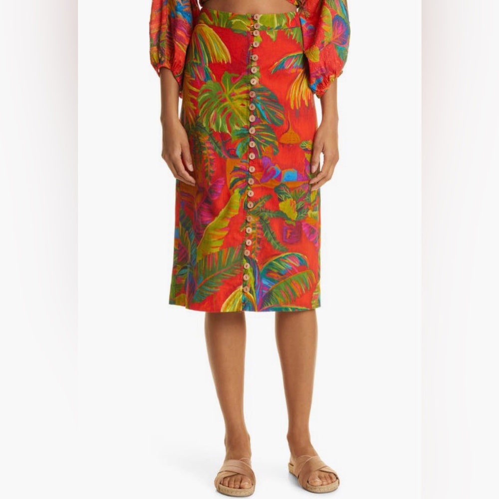 NWT $165 Farm Rio Linen Blend Buttoned Midi Skirt in size XS!